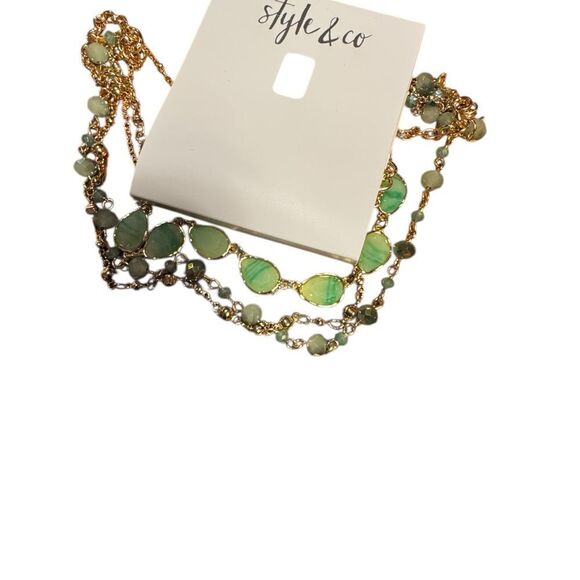 Style & Co gold tone green color stone layered necklace - Picture 3 of 4